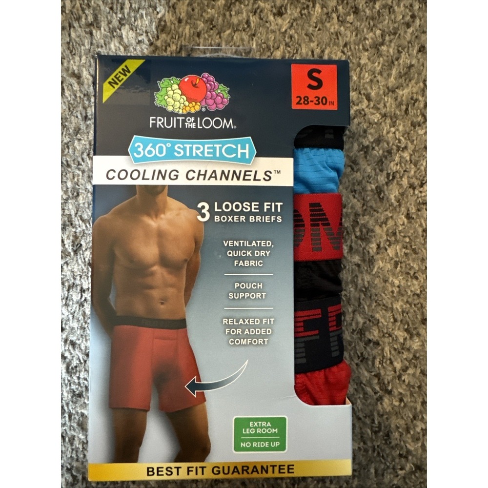 Pack Of  3 Pairs Of Fruit Of The Loom Short Leg Boxer Briefs. Tri-cool. Size S